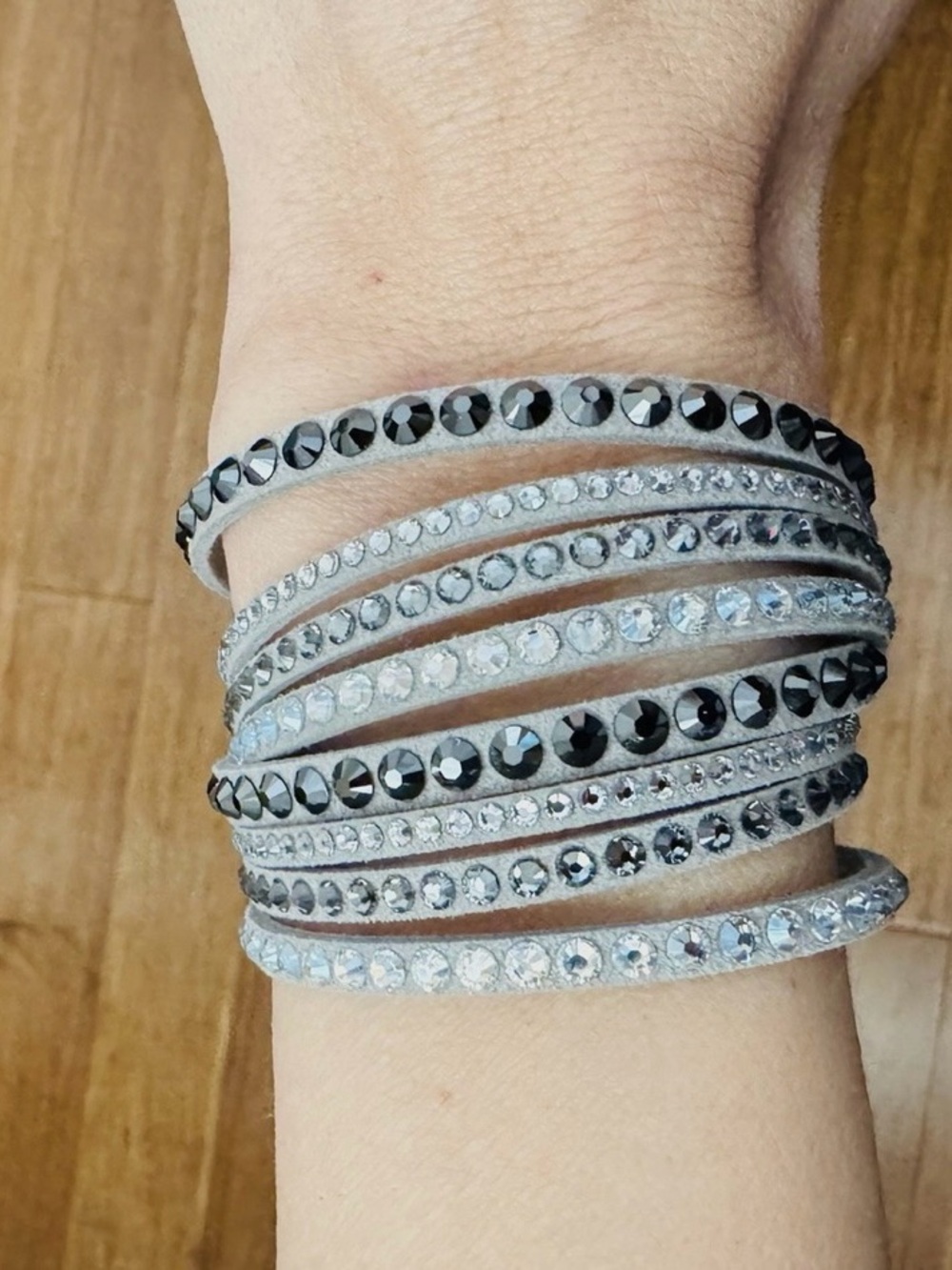 Swarovski Crystal Slake Wrap Bracelet - Gray Suede